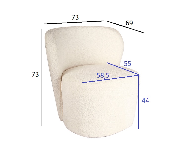 30C-13750 Кресло букле белое 73*69*73см_s2 6