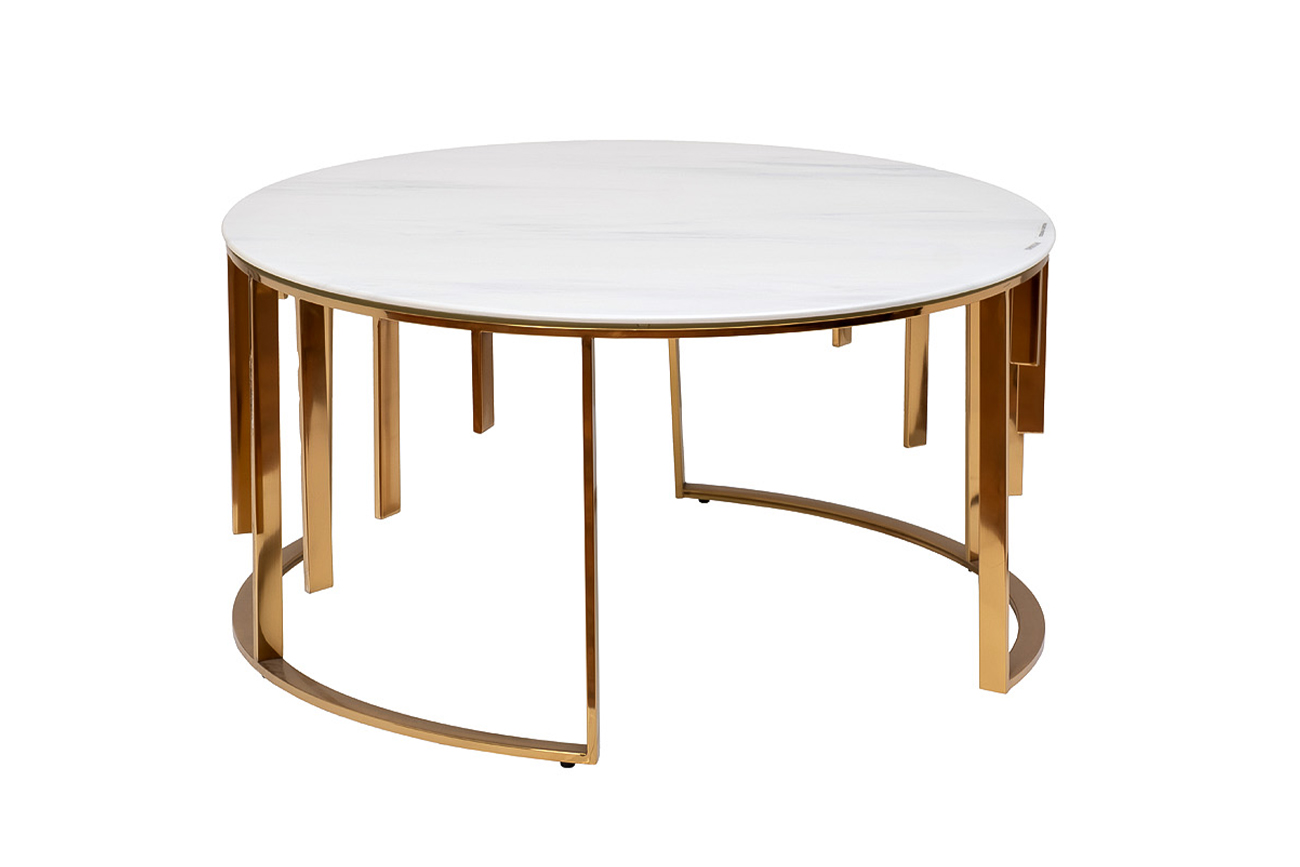 GY-10006 Стол журнальный мрам.стекло/золото d90*43см_s2 1