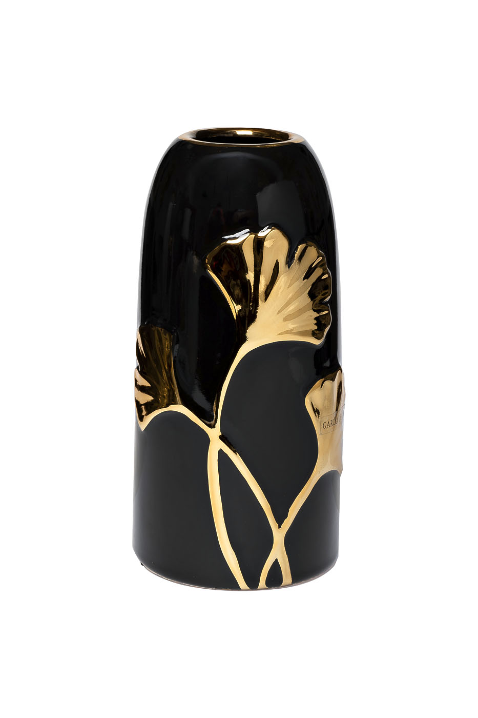 18H2877-20 Ваза керамич. черная с золотом «Гинкго» d12*25 см_s2 1
