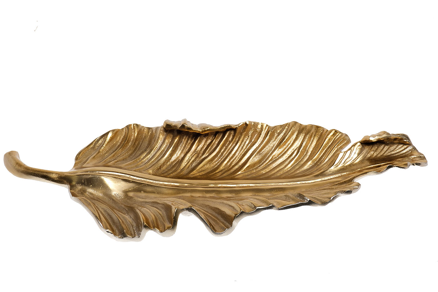 71PN-0797 Блюдо декорат. металл.  «Лист»  58*24*8см золото/хром_s2 1