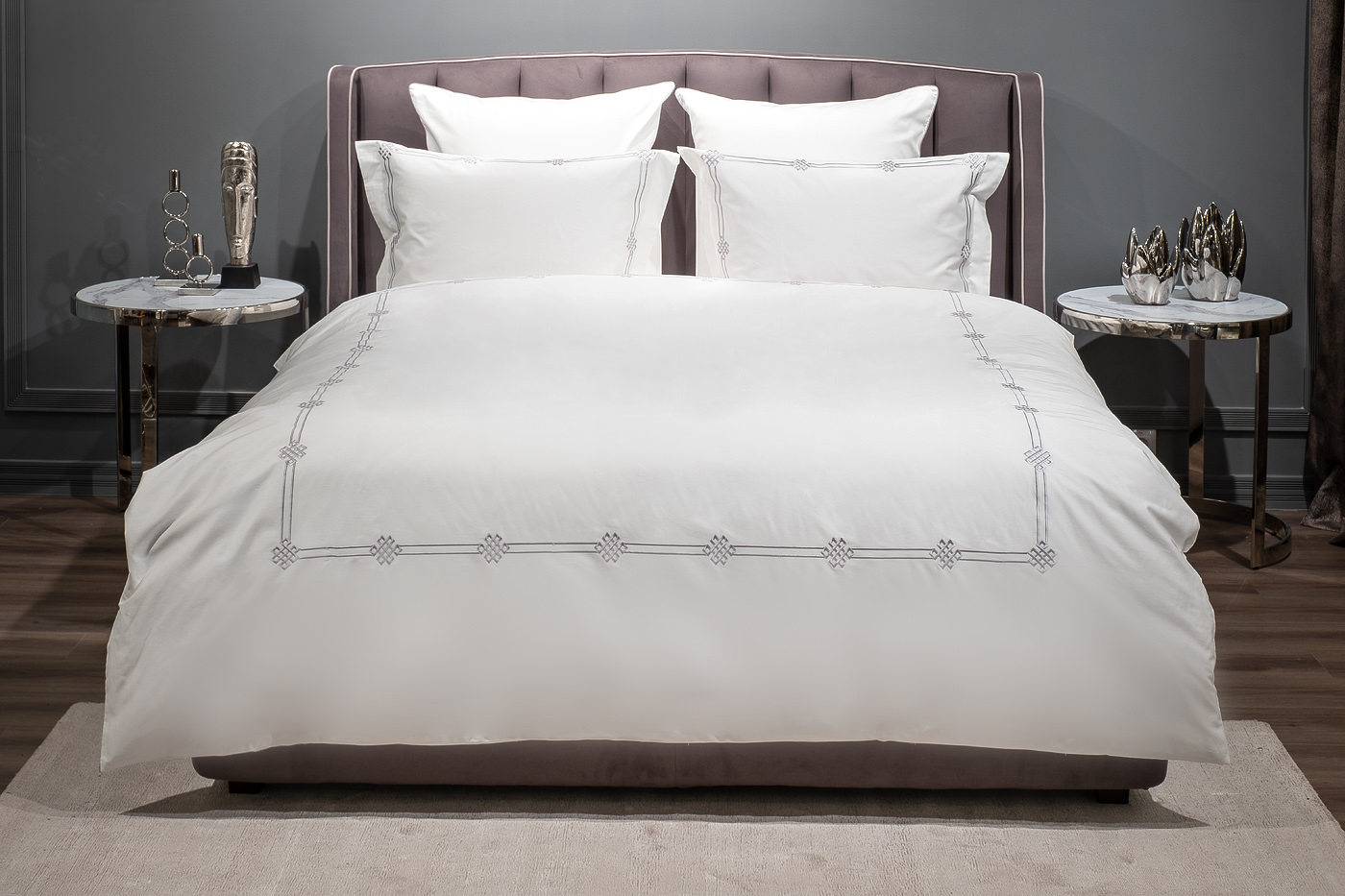 175SMR-17503 Комплект постельного белья с вышивкой Арктик, серый, Семейный (145*210-2шт)_s2 1