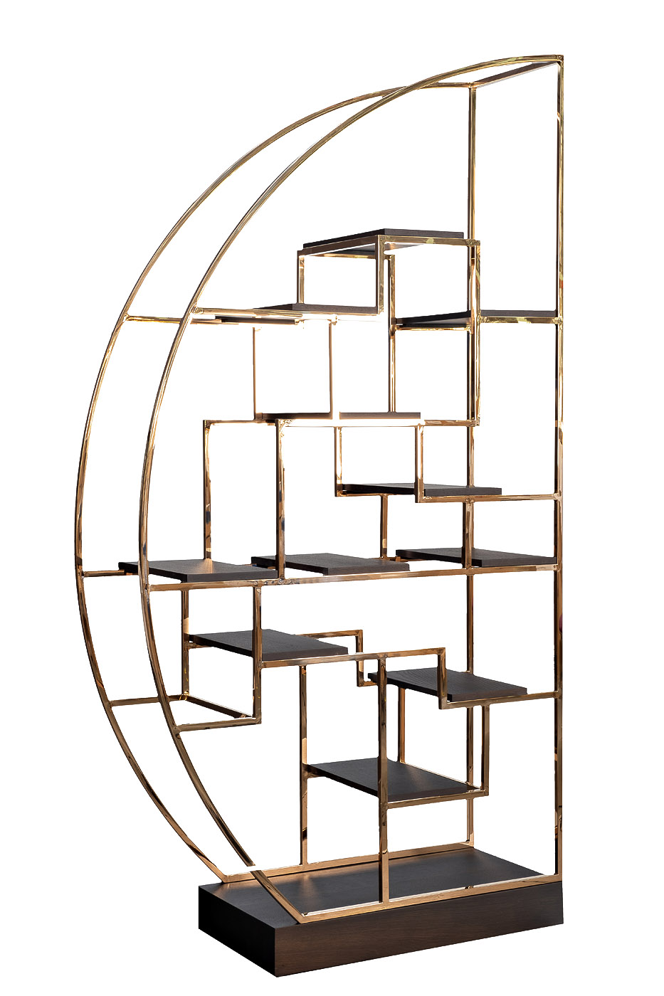77IP-SH1003 Стеллаж-полусфера роз.золото/темн.шпон 120*45*230см_s2 2