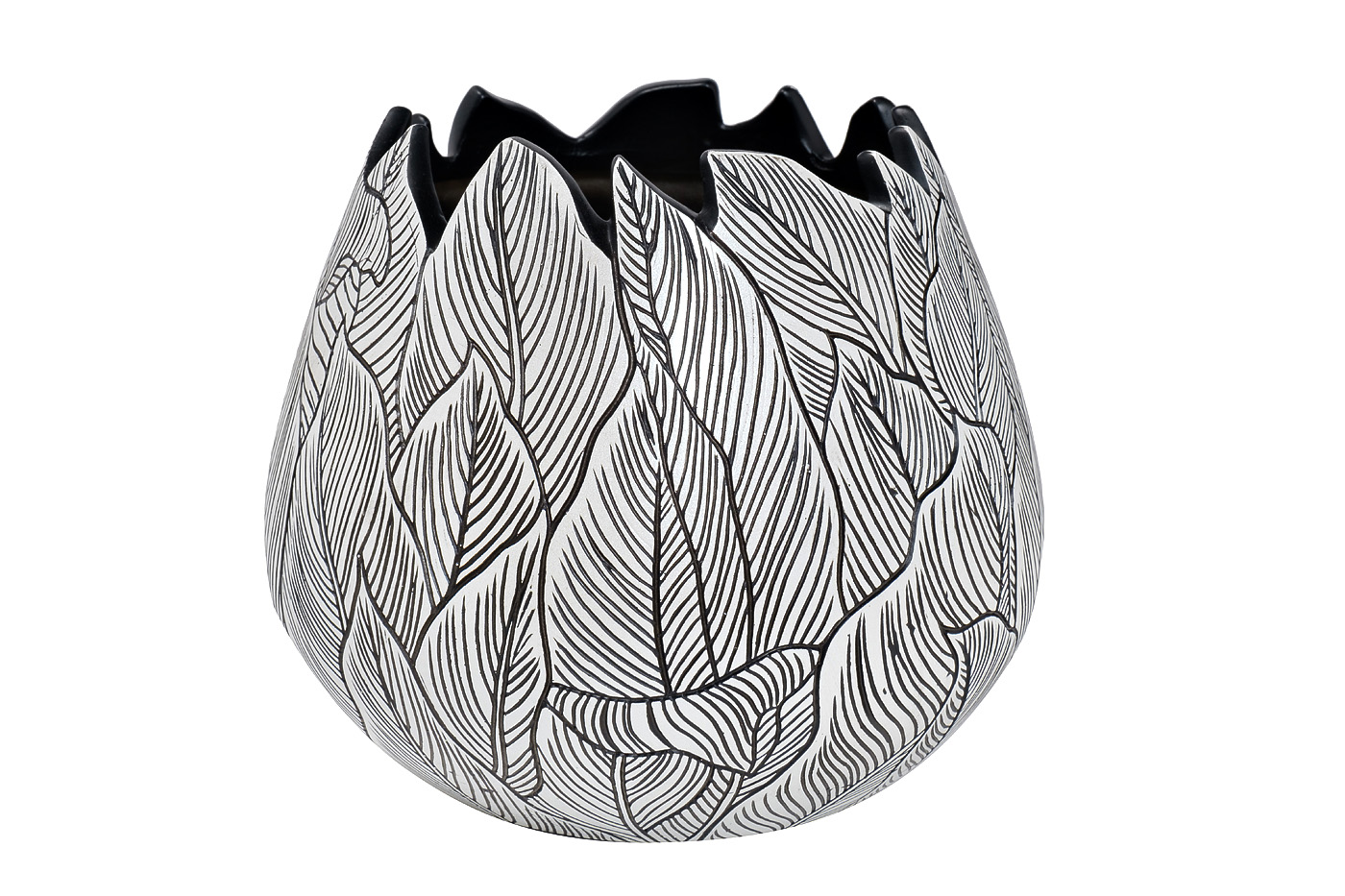 ZS2001-10 Кашпо черно-белое «Листья» d25*22см_s2 1