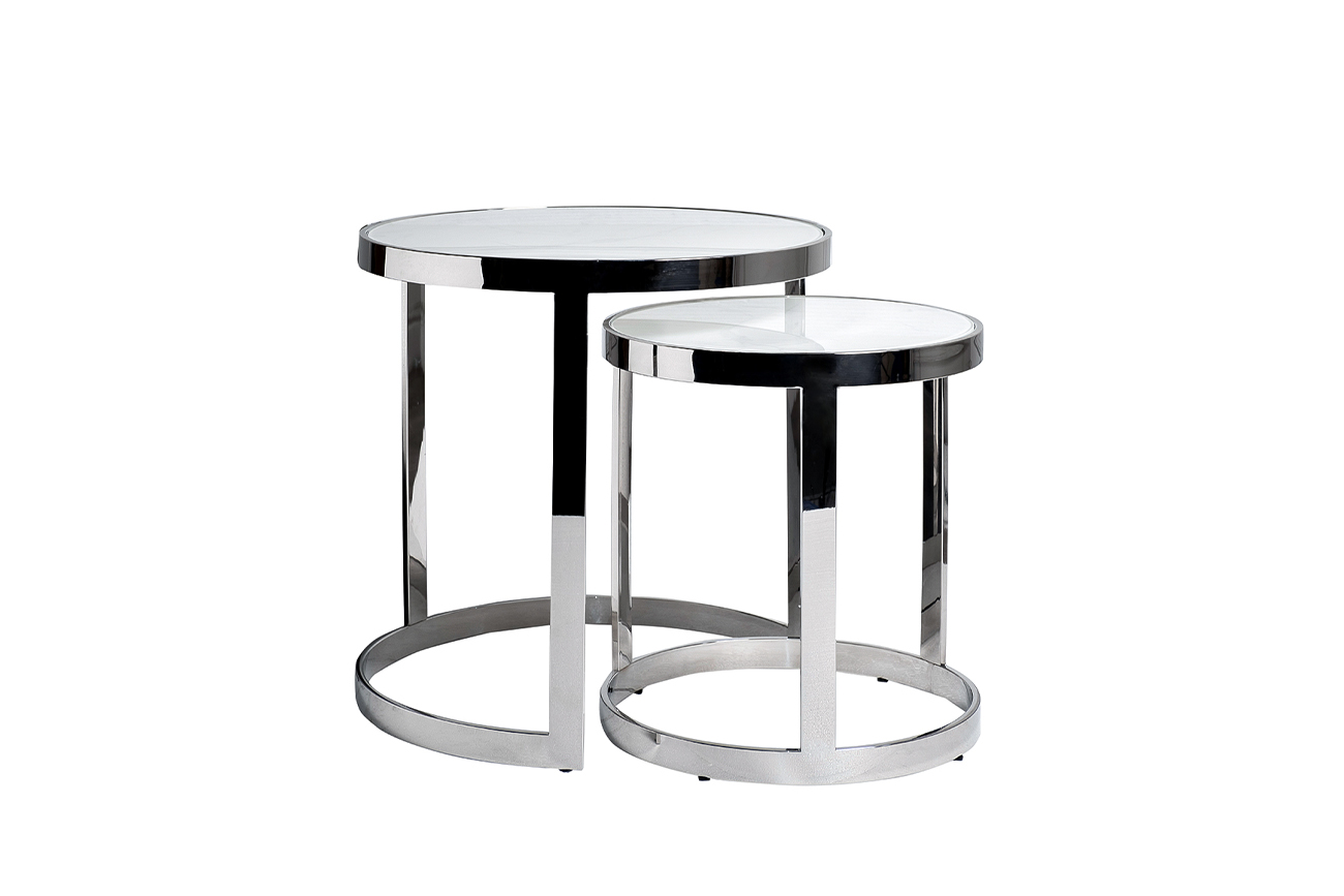 47ED-ET081S Столы журн(наб из 2шт)стекло мрам/хром d60*60/d46*50_s2 1