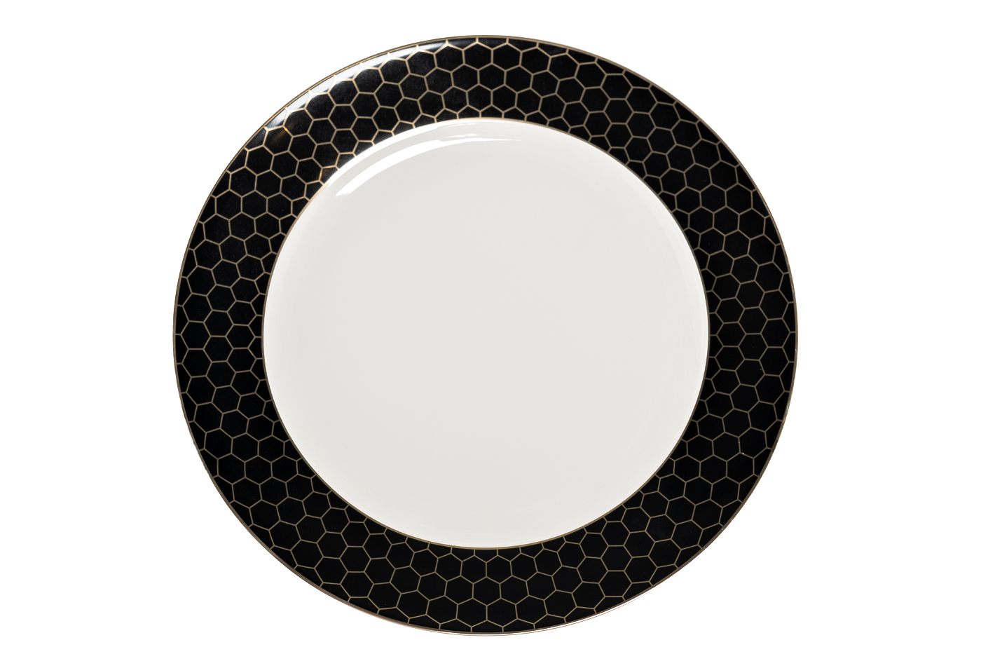 26FC-TAR-HONEYCOMB-26 Тарелка обеденная «Пчёлки (Honeycomb)» чёрно-золотая деколь 26см (2)_s2 2