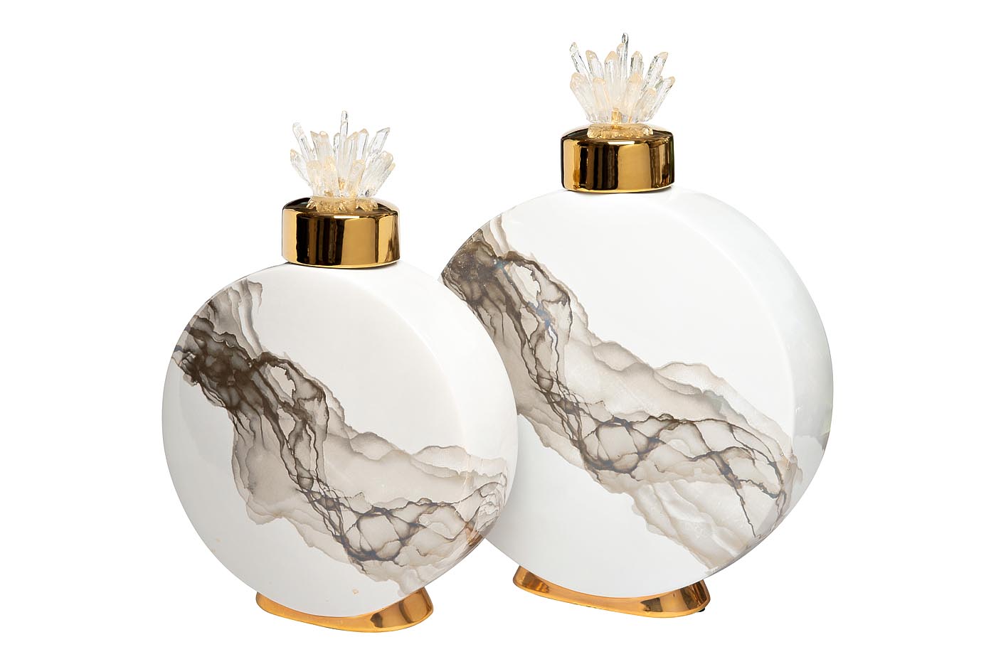 55RD4283S Ваза с крышкой керам. белая с серым декором 23*8*33см_s2 2