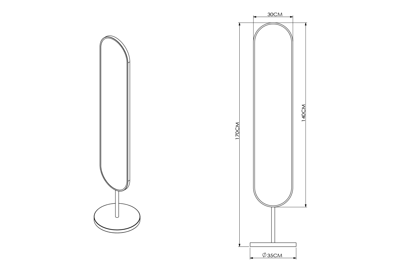 19-OA-9889 Зеркало напольное овальное рама черная d35*169см_s2 5