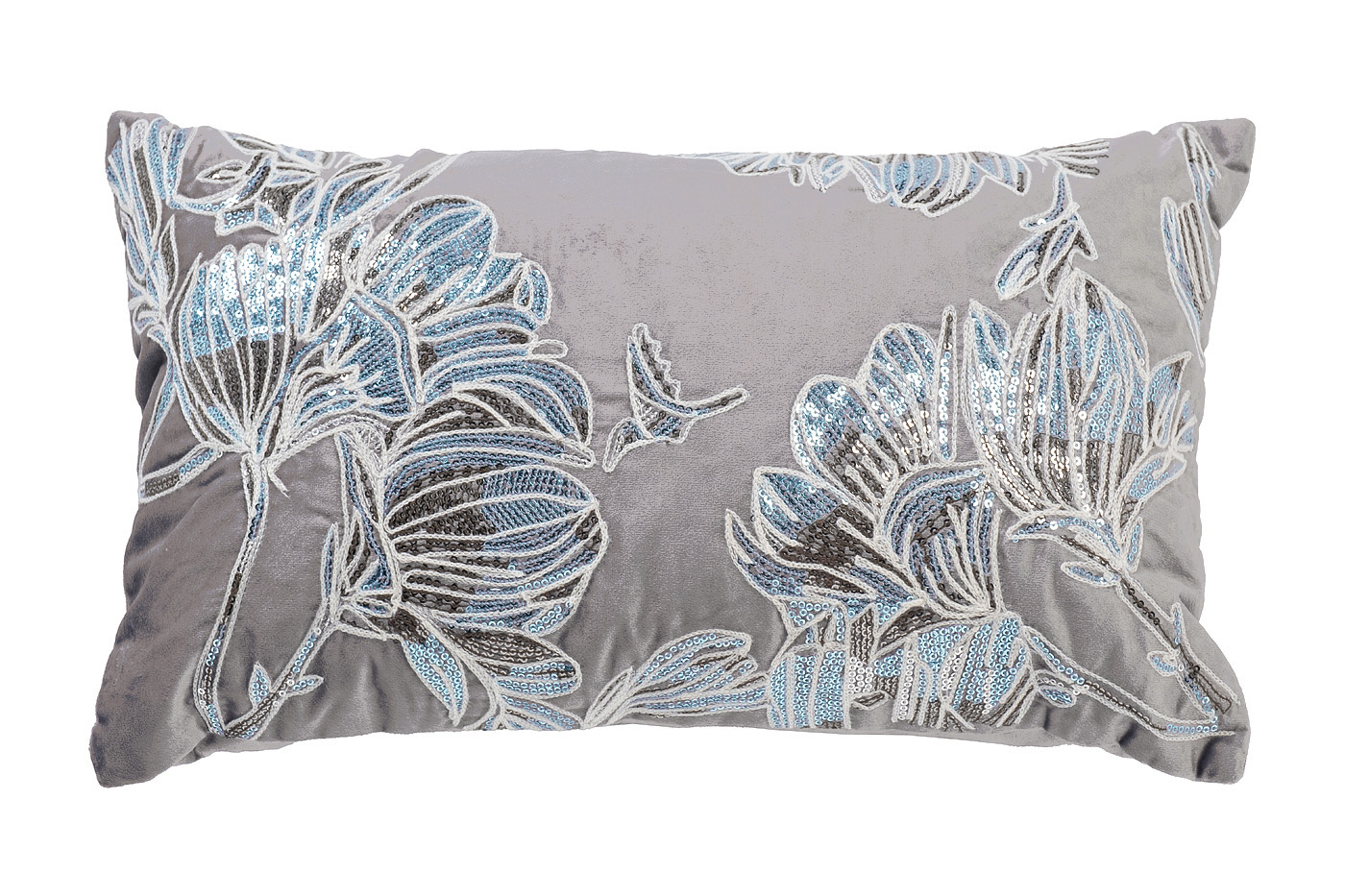 70SW-32905 Подушка с пайетками «Арт Магнолия» серый 30*50см_s2 1