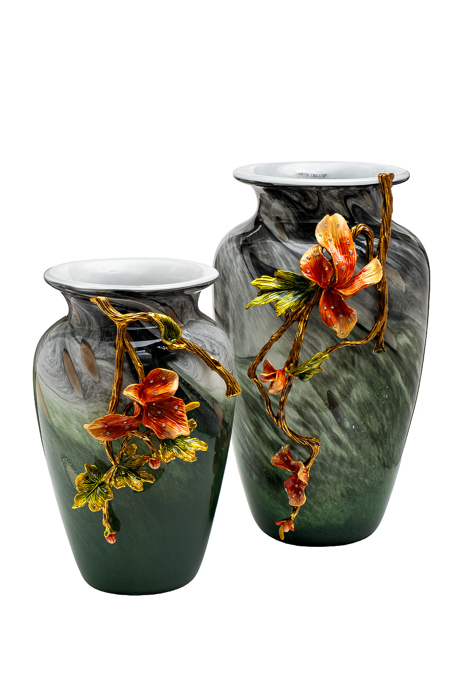 55RV6816L Ваза стеклянная зеленая с цветком 28*22*41см_s2 2