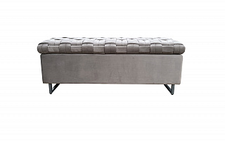 Банкетка с ящиком велюровая серо-бежевая