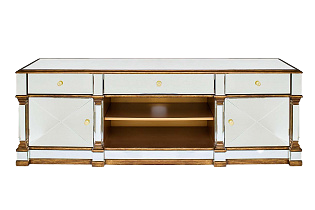 Тумба под телевизор с зеркальным фасадом