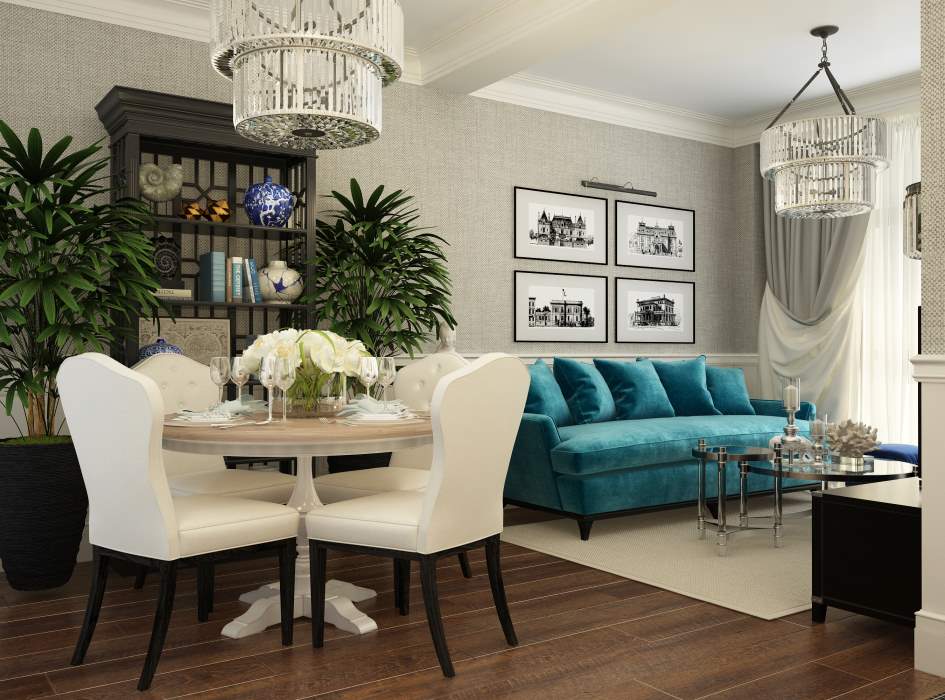 Белый и синий в интерьере фото 2