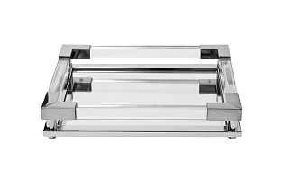 2K389132 Поднос декоративный зеркальное основание, цвет серебро 32*25*5см_s2