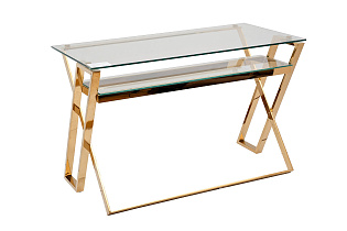 910 Стол письменный стекло прозр/золото 120*60*78см_s2