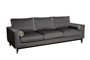 Диван Мадрид Память(Madrid Memory) с кантом трехм. без мех.,велюр серый Colt1003+Colt030_s2