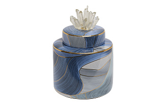 55RD4536S Ваза керамическая с крышкой голубая с золотом d16*24см_s2