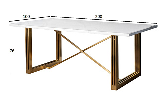 30F-14780 Стол обеденный белый / браш.золото 200*100*76см_s2