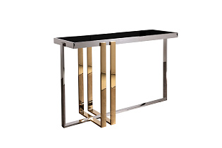 47ED-20900 Консоль черн.стекло/хром+золото 120*40*78см_s2