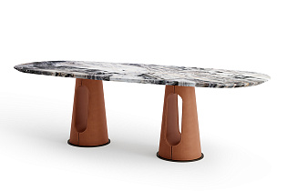 160KD-60070 Стол обеденный, мрамор Venetian Brown, экокожа терракота 220*100*75см_s2