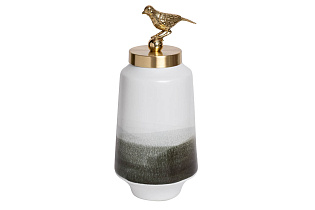 55RD2876M Ваза керамич. с крышкой бело-серая с птичкой 14*35см_s2