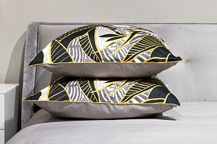 130HB-00009 Комплект наволочек Тропики 70*70 золото/серый (2шт)_s2