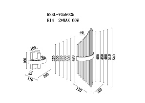 92EL-YG59025 Бра латунь, стекло прозр. 20*11*h.54см_s2
