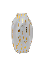 18H3410 Ваза керамическая белая с золотым декором d15*28см_s2