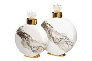 55RD4283S Ваза с крышкой керам. белая с серым декором 23*8*33см_s2