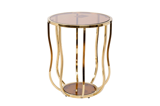 13RXET4036-GOLD Стол журнальный стекло коричн./золото d50*60см_s2