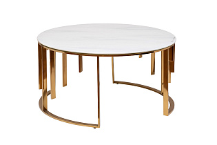 GY-10006 Стол журнальный мрам.стекло/золото d90*43см_s2