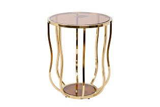 13RXET4036-GOLD Стол журнальный стекло коричн./золото d50*60см_s2