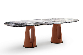 160KD-60070 Стол обеденный, мрамор Venetian Brown, экокожа терракота 220*100*75см_s2