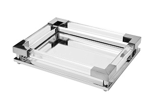 2K389132 Поднос декоративный зеркальное основание, цвет серебро 32*25*5см_s2