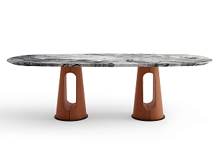 160KD-60070 Стол обеденный, мрамор Venetian Brown, экокожа терракота 220*100*75см_s2