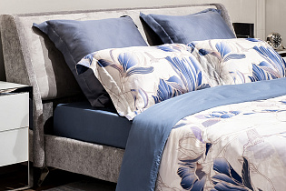 144HF-10406 Простыня на резинке тенсель синяя 160*200*30_s2