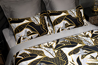 130HB-00009 Комплект наволочек Тропики 70*70 золото/серый (2шт)_s2