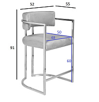 76AR-60337 Стул полубарный велюр серый/хром 52*55*91см_s2