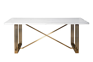 30F-14780 Стол обеденный белый / браш.золото 200*100*76см_s2