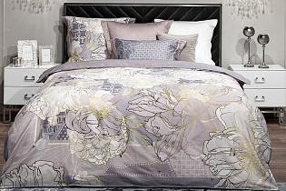 130HB-00029 Комплект наволочек сатин принт Пионы серый  70*70(2шт)_s2