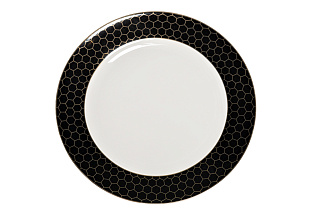 26FC-TAR-HONEYCOMB-26 Тарелка обеденная HONEYCOMB чёрно-золотая деколь 26см (2)_s2