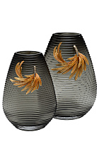 55RV6590S Ваза стеклянная серая с золотой веточкой 17*10*26см_s2