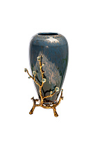 55RV5476S Ваза синяя с золотыми веточками d15*32см_s2